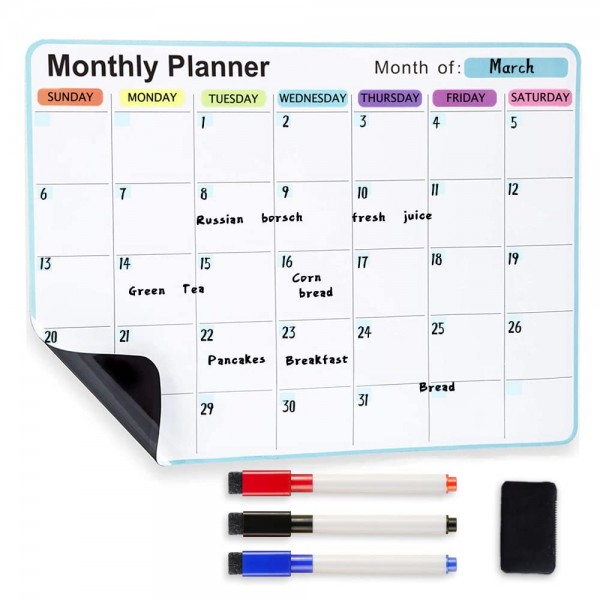 Gzvisuals Monthly Planner, Magnetic Dry Erase Calendar, Dry Erase Fridge Calendar Message Sticker, Fridge Whiteboard