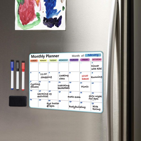 Gzvisuals Monthly Planner, Magnetic Dry Erase Calendar, Dry Erase Fridge Calendar Message Sticker, Fridge Whiteboard