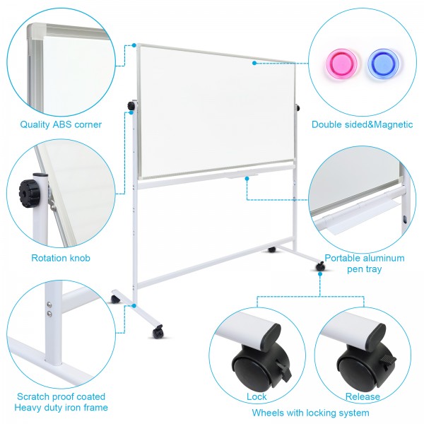 Gzvisuals Mobile Magnetic Whiteboard, Double sided...