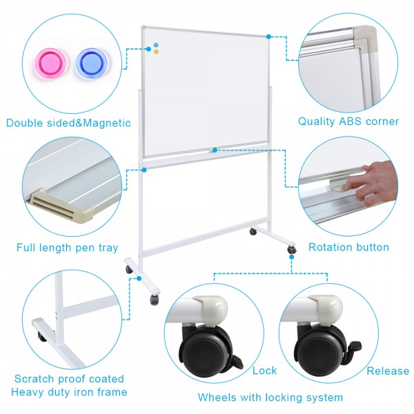 Gzvisuals Mobile Magnetic Whiteboard, Double sided (TH5040-1189)